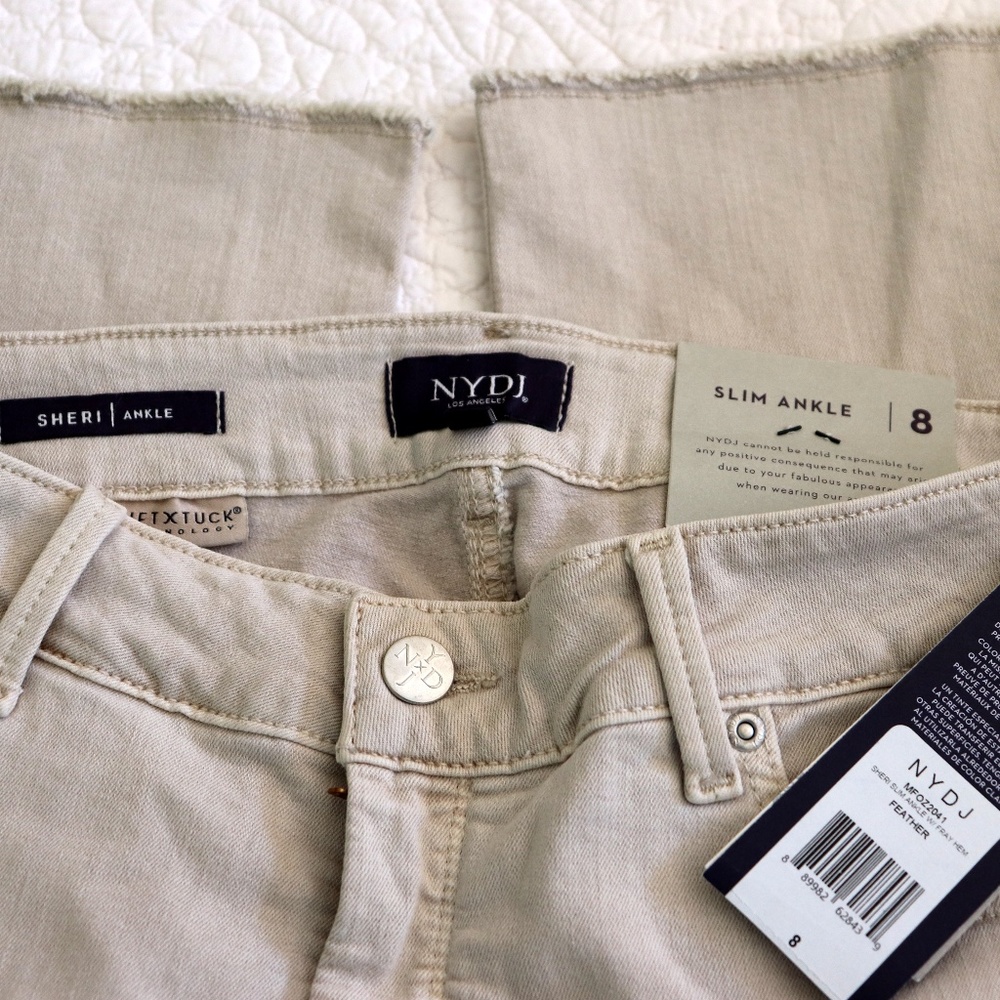 NYDJ Sheri Slim Ankle Jeans Feather Beige Sz 8 NWT